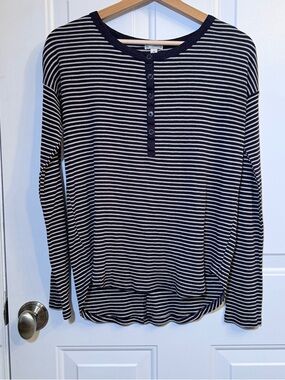 GAP Navy and White Striped Henley Top
